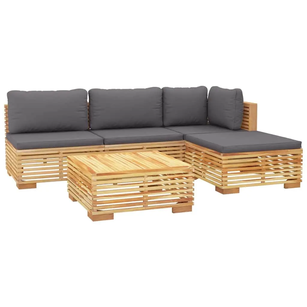 5 Piece Garden Lounge Set with Cushions Solid Wood Outdoor Furniture Patio