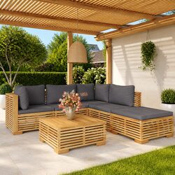 6 Piece Garden Lounge Set with Cushions Outdoor Furniture Wooden Patio Seating