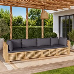 Garden Lounge Set 4 Piece Outdoor Furniture Teak Wood with Cushions Brown