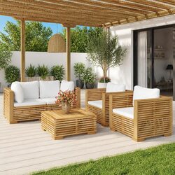 Garden Lounge Set 5 Piece Outdoor Furniture Solid Teak Wood with Cushions Brown