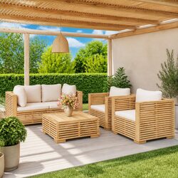 Garden Lounge Set 5 Piece Solid Wood Teak Outdoor Furniture with Cushions Brown
