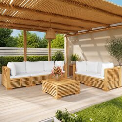 Garden Lounge Set 6 Piece Outdoor Furniture Sofa with Cushions Solid Wood Brown