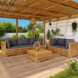 6 Piece Garden Lounge Set Outdoor Furniture with Cushions Solid Wood Teak Brown