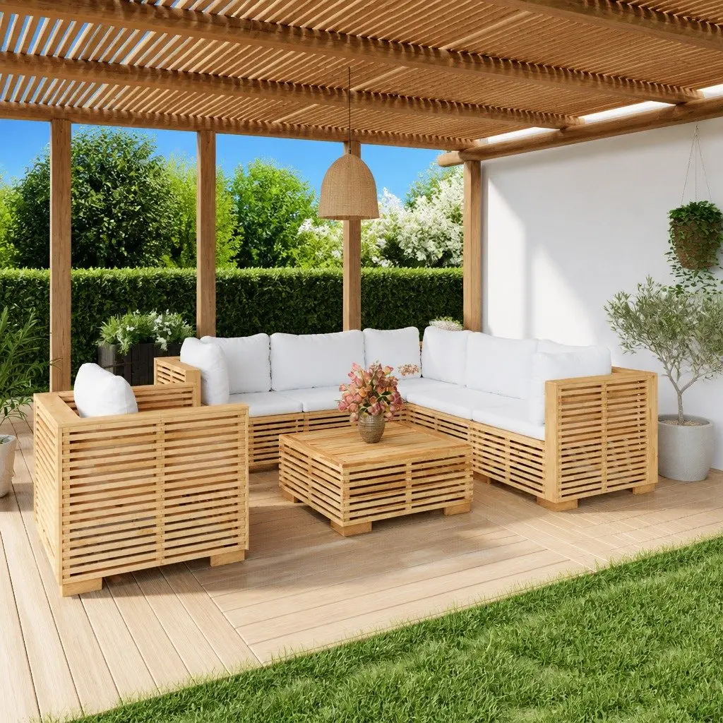 Garden Lounge Set Solid Wood 7 Piece Outdoor Furniture with Cushions Brown