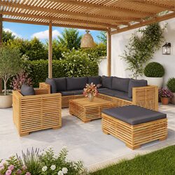 Garden Lounge Set 8 Piece Outdoor Furniture Teak Wood with Cushions Brown