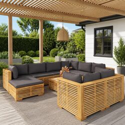 10 Piece Garden Lounge Set with Cushions Solid Teak Wood Outdoor Furniture