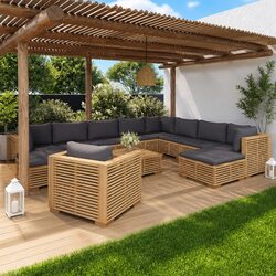 Garden Lounge Set 12 Piece Outdoor Furniture with Cushions Teak Wood Patio