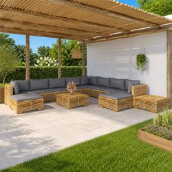 Garden Lounge Set 12 Piece Outdoor Furniture Seating Solid Teak Wood with