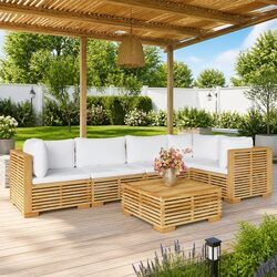 Garden Lounge Set 6 Piece Outdoor Furniture Solid Teak Wood with Cushions Brown