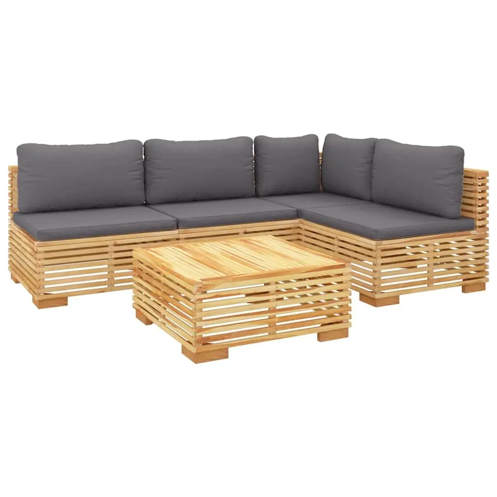 Garden Lounge Set 5 Piece Outdoor Furniture Teak Wood with Cushions Brown