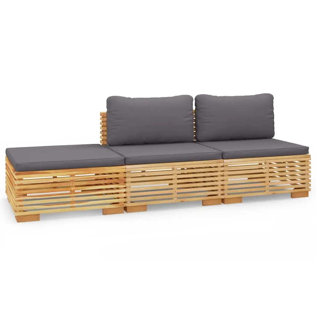 3 Piece Garden Lounge Set Outdoor Furniture with Cushions Solid Wood Teak Brown