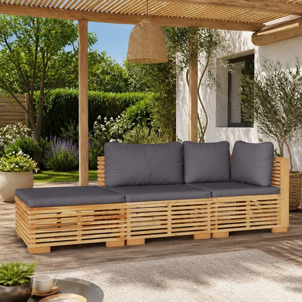 3 Piece Outdoor Garden Lounge Set Solid Teak Wood Brown