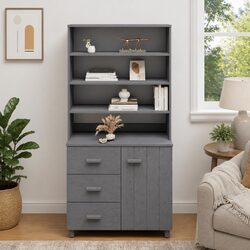 Wooden Highboard Sideboard Storage Cabinet with Doors Drawers Shelves Grey