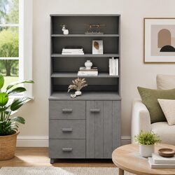 Wooden Highboard Sideboard Storage Cabinet with Door Drawers Shelves Grey