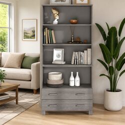 Solid Pine Wood Highboard Storage Cabinet with Shelves and Drawers Grey