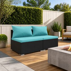 Poly Rattan Garden Lounge Set 2 Piece Modular Outdoor Furniture Black Cushions