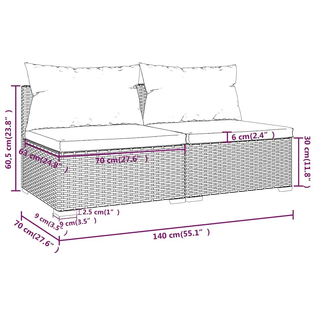 2 Piece Garden Lounge Set Outdoor Patio Furniture with Cushions Poly Rattan