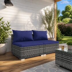 Garden Lounge Set 2 Piece Outdoor Patio Furniture Modular Poly Rattan Grey