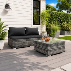 Outdoor Garden Lounge Set 3 Piece Modular Patio Furniture with Cushions Grey
