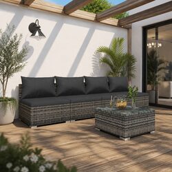 Garden Lounge Set 5 Piece Outdoor Furniture Poly Rattan Sectional with Cushions