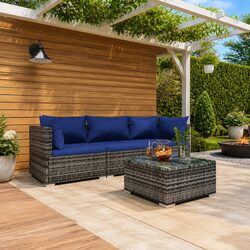 4 Piece Poly Rattan Garden Lounge Set with Cushions Outdoor Furniture Grey