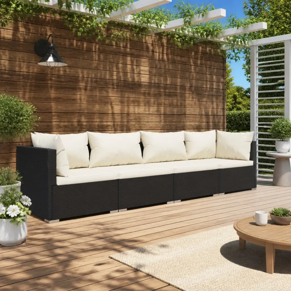 4 Piece Modular Outdoor Garden Lounge Set Water-Resistant PE Rattan Black