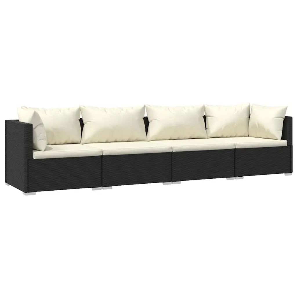 4 Piece Modular Outdoor Garden Lounge Set Water-Resistant PE Rattan Black