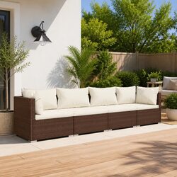Garden Lounge Set 4 Piece Outdoor Patio Furniture Poly Rattan Brown with