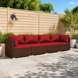 Outdoor Garden Lounge Set 4 Piece Poly Rattan Brown Modular Patio Furniture