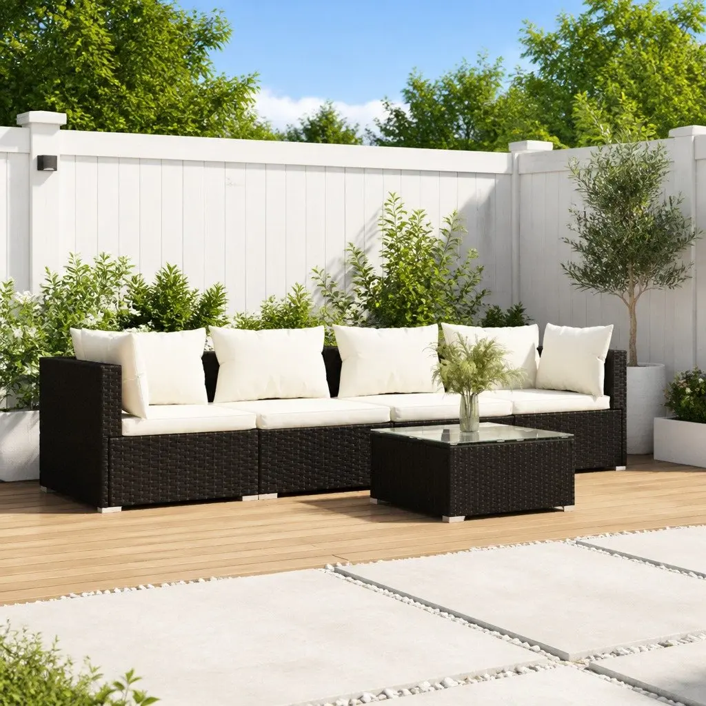 5 Piece Modular Outdoor Garden Lounge Set Water-Resistant PE Rattan Black