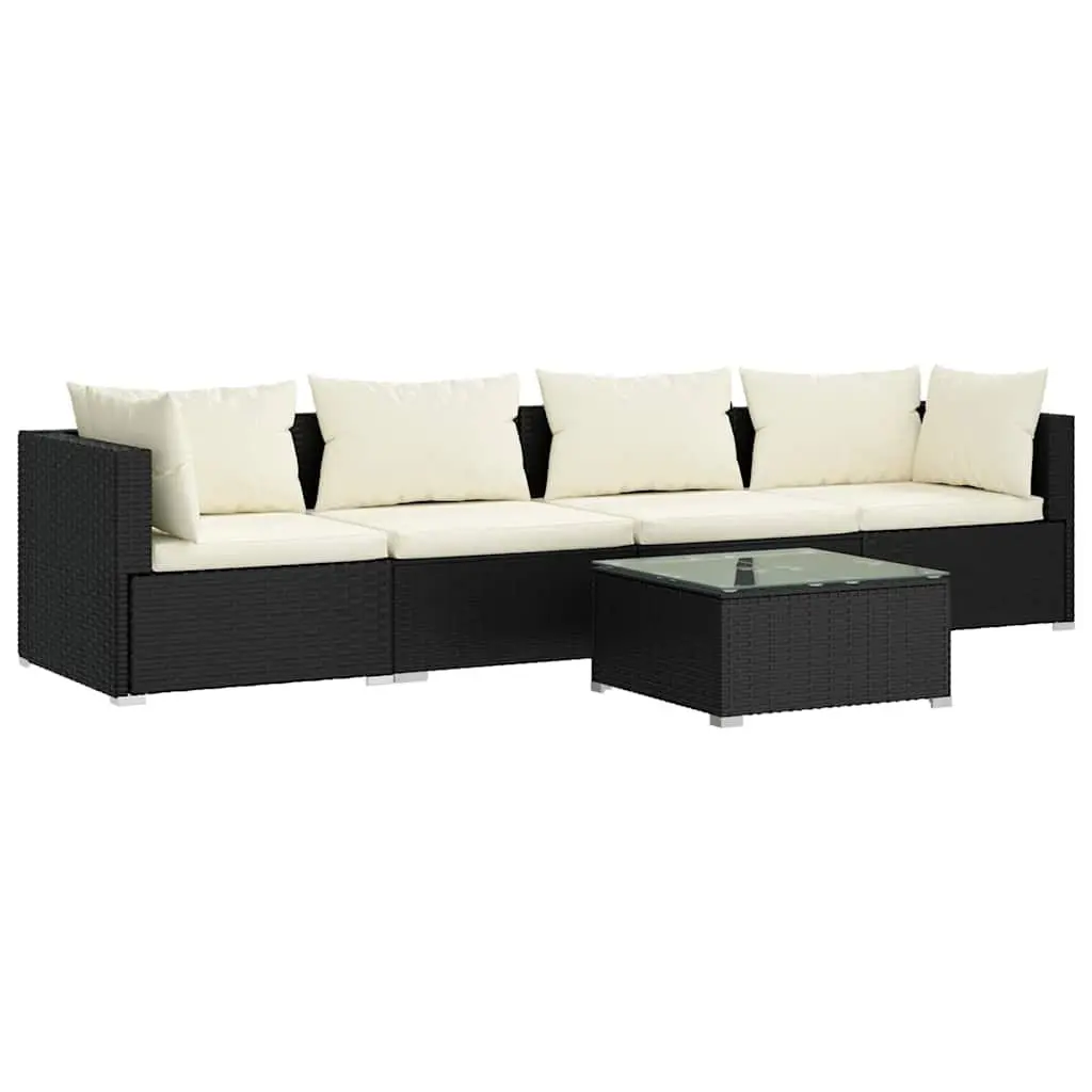5 Piece Modular Outdoor Garden Lounge Set Water-Resistant PE Rattan Black