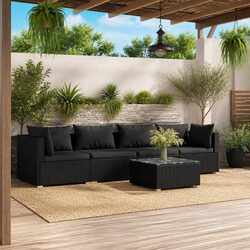Garden Lounge Set 5 Piece Outdoor Patio Furniture Modular Rattan Seating Black
