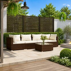 5 Piece Garden Lounge Set Poly Rattan Outdoor Furniture with Cushions Brown