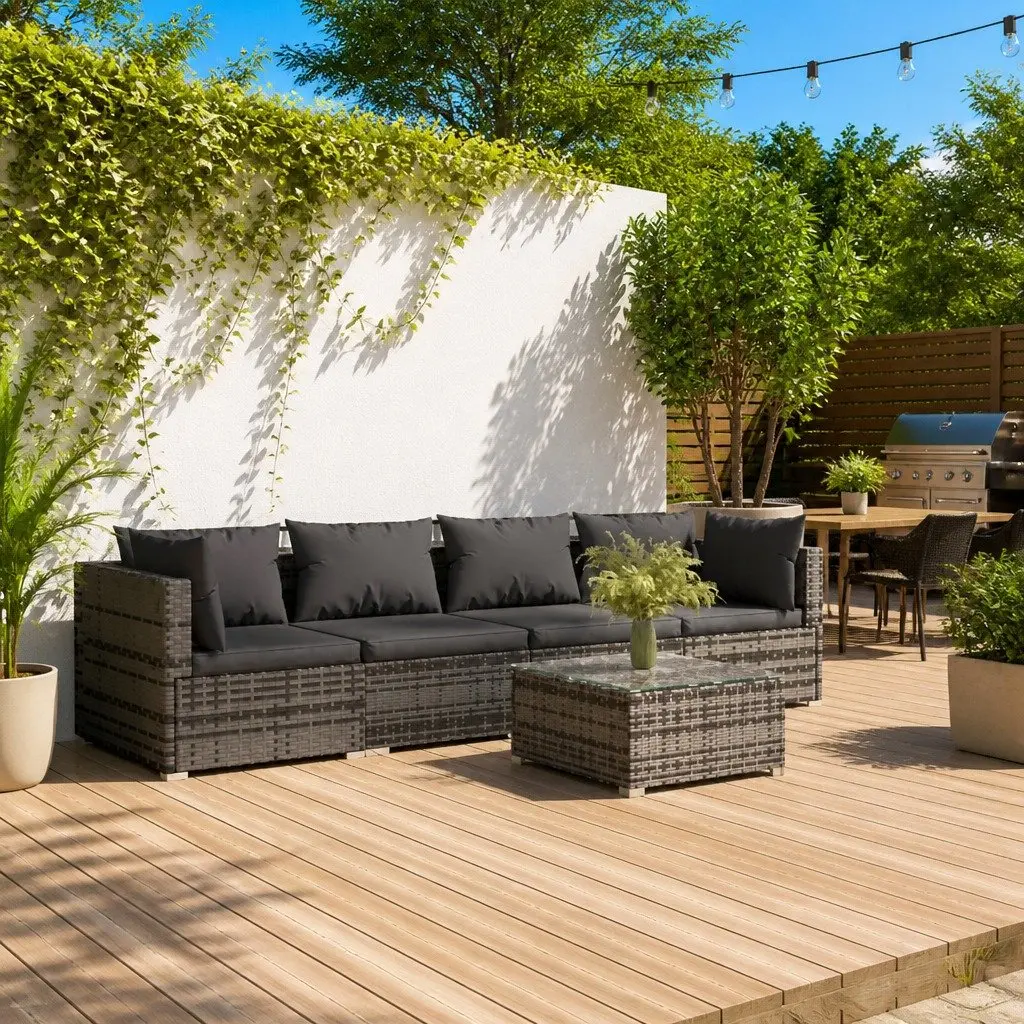 5 Piece Garden Lounge Set Modular Poly Rattan Outdoor Furniture with Cushions