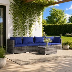 Garden Lounge Set 5 Pieces Outdoor Patio Furniture Grey Poly Rattan with