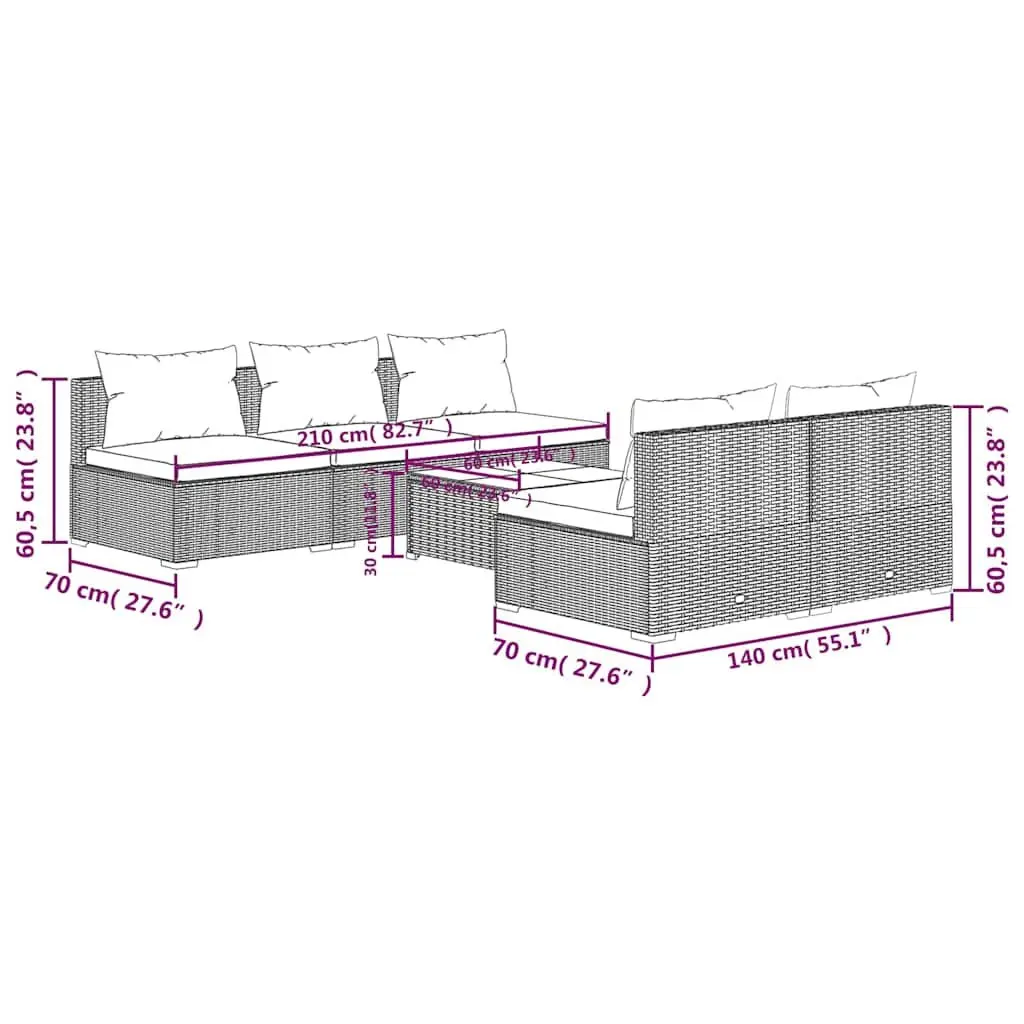 6 Piece Poly Rattan Garden Lounge Set Outdoor Patio Furniture Modular with