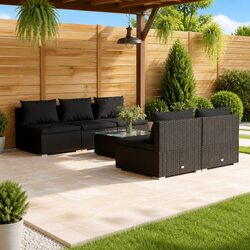 Garden Lounge Set 6 Piece Outdoor Modular Poly Rattan Patio Furniture with