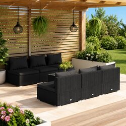 7 Piece Garden Lounge Set Outdoor Patio Furniture Modular Poly Rattan Black