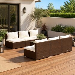 7 Piece Garden Lounge Set with Cushions Modular Outdoor Furniture Poly Rattan