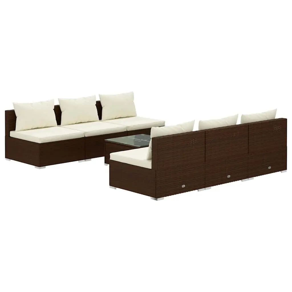 7 Piece Garden Lounge Set Modular Outdoor Furniture Water-Resistant PE Rattan Brown