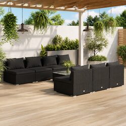Garden Lounge Set 8 Piece Outdoor Furniture Poly Rattan Black Modular Cushions