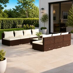 8 Piece Garden Lounge Set Modular Outdoor Furniture with Cushions Brown Patio
