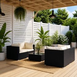 5 Piece Poly Rattan Garden Lounge Set with Cushions Modular Outdoor Furniture