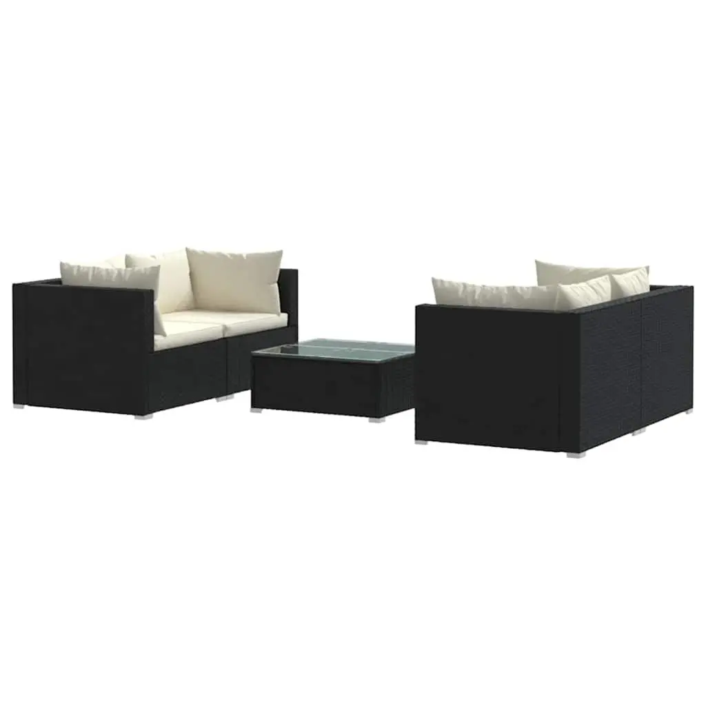 5 Piece Modular Garden Lounge Set Water-Resistant PE Rattan Black