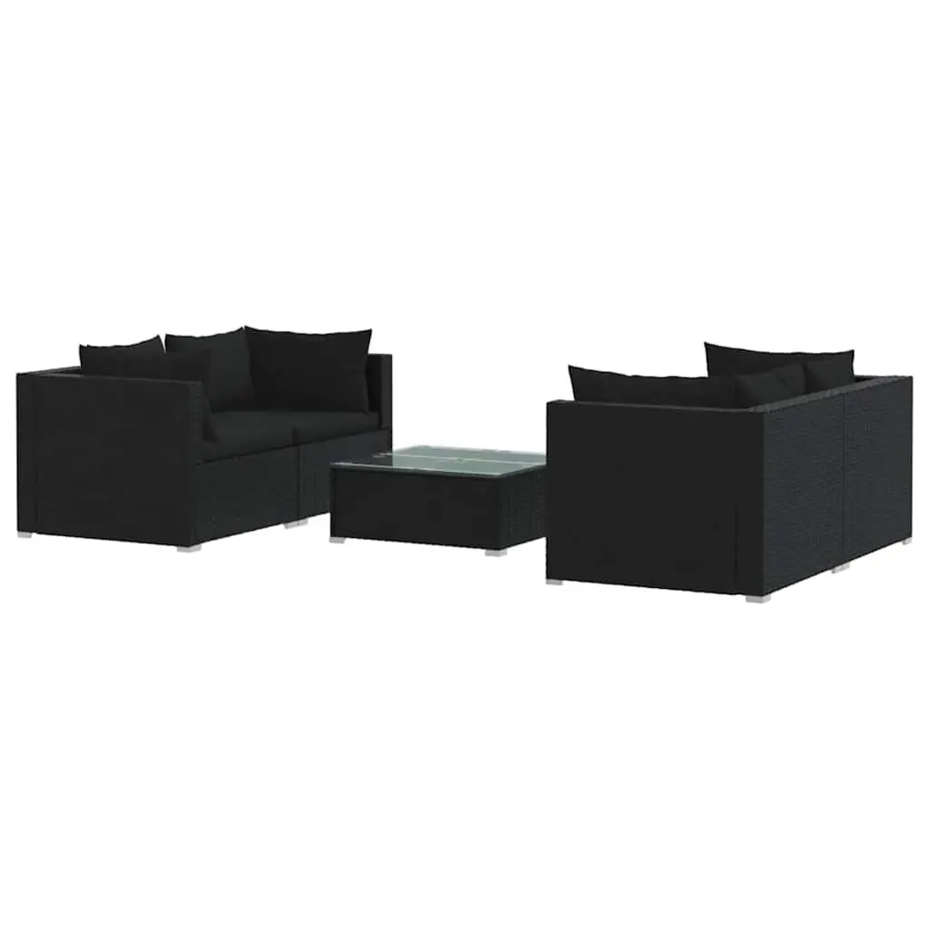 5 Piece Garden Lounge Set with Cushions Poly Rattan Black Outdoor Furniture
