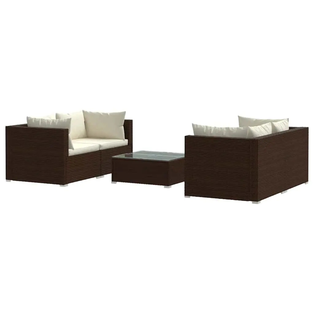 5 Piece Poly Rattan Garden Lounge Set with Cushions Outdoor Patio Furniture