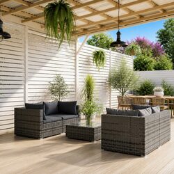 Garden Lounge Set 5 Piece Poly Rattan Outdoor Furniture with Cushions Grey