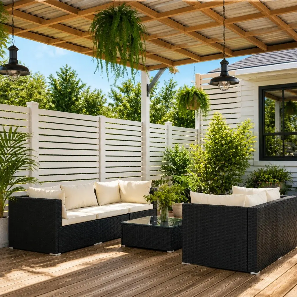 Modular Garden Lounge Set 6 Piece Water-Resistant Rattan Patio Furniture with Cushions Black