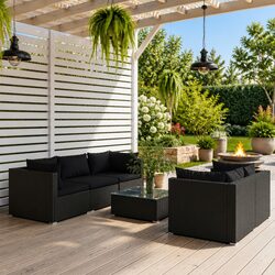 6 Piece Poly Rattan Garden Lounge Set with Cushions Outdoor Patio Furniture