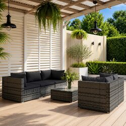 6 Piece Modular Garden Lounge Set Poly Rattan Outdoor Furniture with Cushions